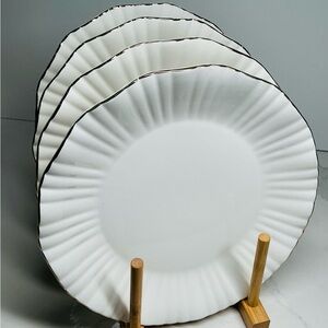4 Salad Plate’s Grace Teaware White Ruffle Gold Trim Fine Porcelain New